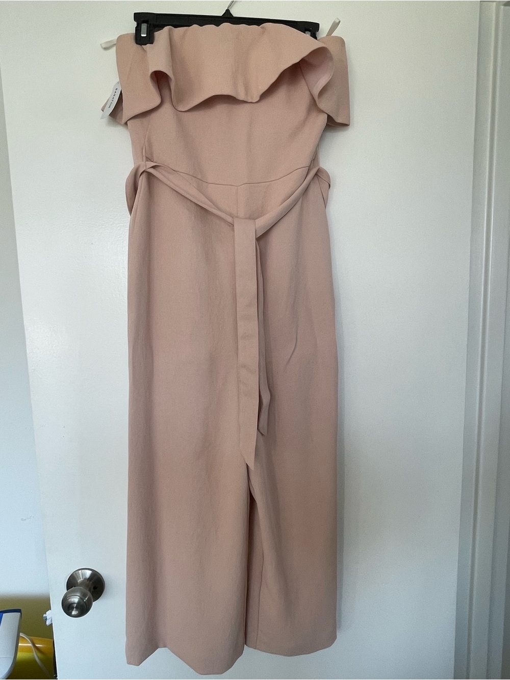 Babaton Blush Pink Strapless Ruffle Jumpsuit